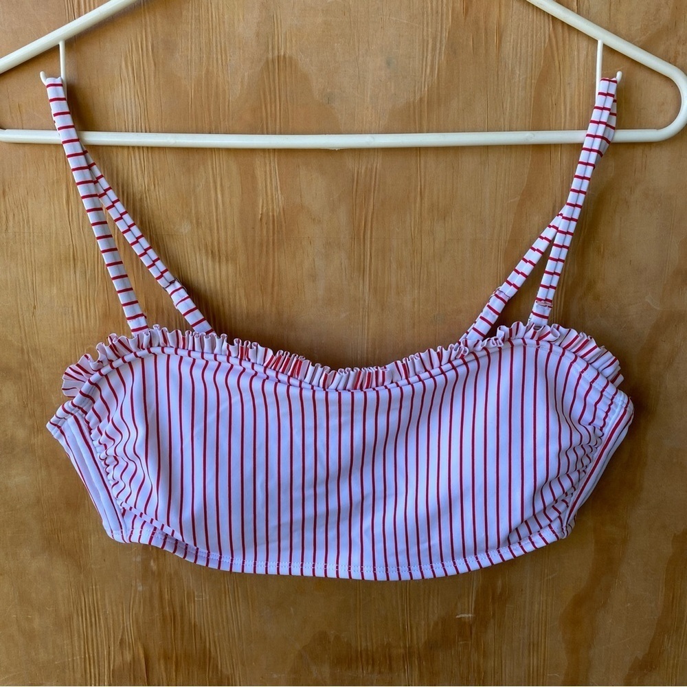 Xhilaration Red And White Stripe Ruffle Bikini Top